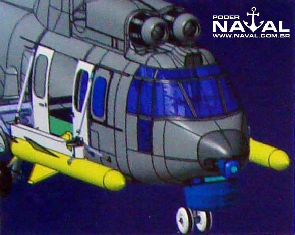 Ilustração do EC725 com AM39 em painel na inauguração da Helibras em 2-10-2012 - foto Nunão - Poder Naval