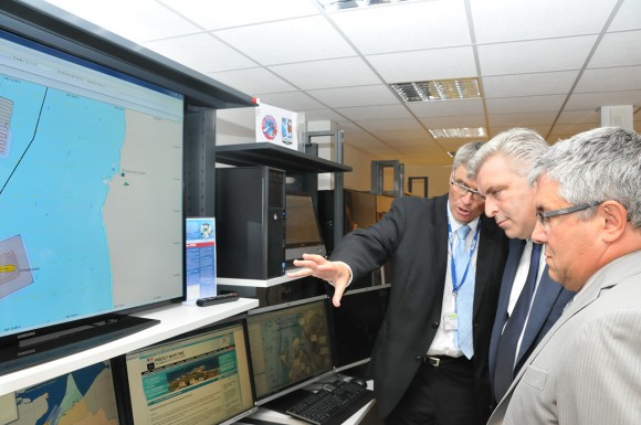 Maurice Isidore, Fréderic Cuvillier, France's Minister  and Jean-Manuel Erades during the présentation of Marylin at Mourillon@dcns