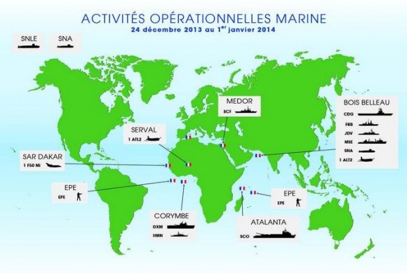 Operações da Marinha Francesa no mundo no final de dezembro de 2014 - imagem Marinha Francesa