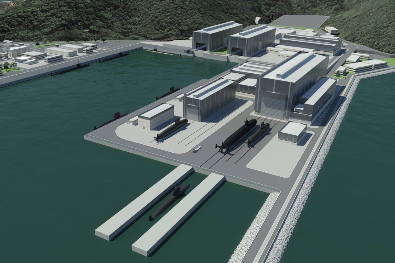 Imagem 3D da nova base naval e estaleiro de submarinos em Itaguaí no Rio de Janeiro