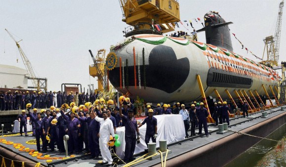 Floating out of  project 75 (Scorpene) Submarine on pontoon