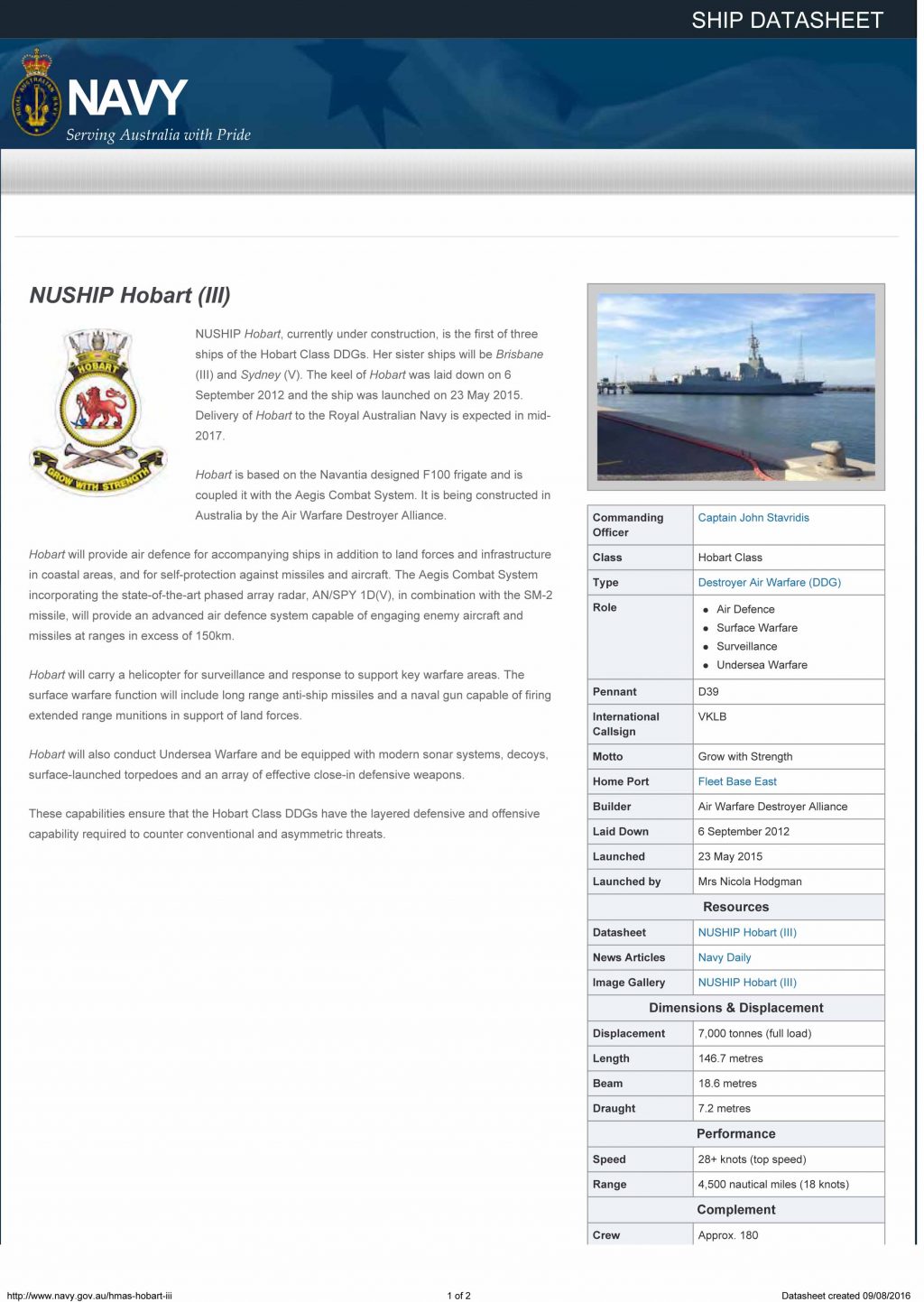 NUSHIP Hobart (III) | Royal Australian Navy