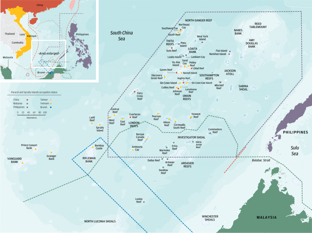 Ilhas disputadas no Mar do Sul da China. (Clicar na imagem para ampliar)