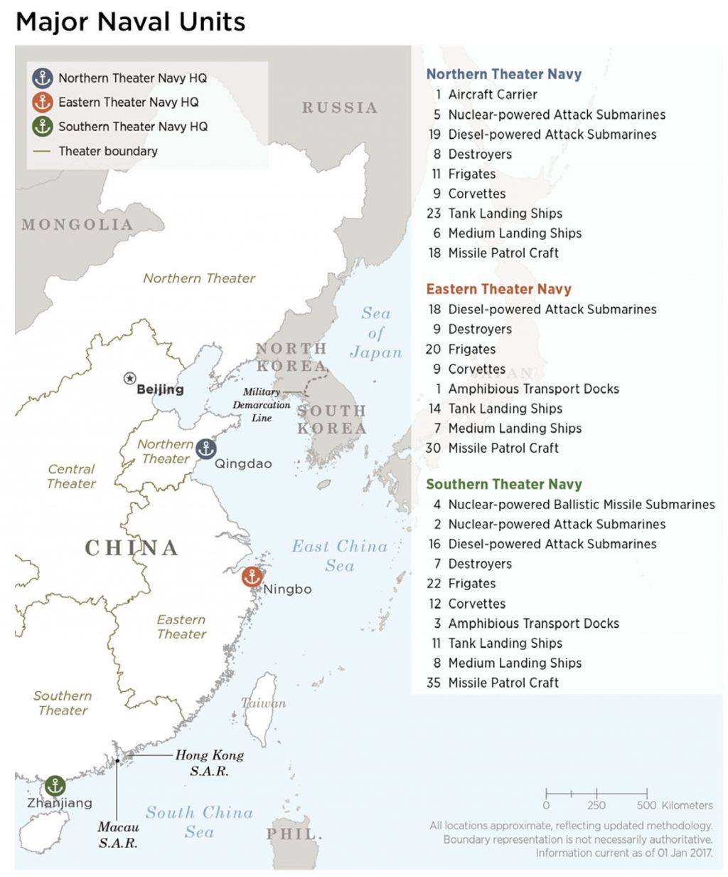 Principais unidades navais da China e suas bases