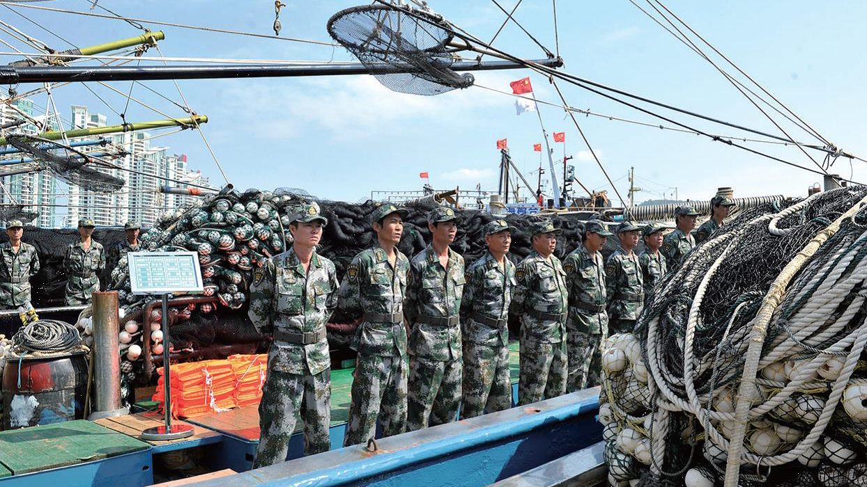 Milícia marítima chinesa trabalha ems barcos de pesca